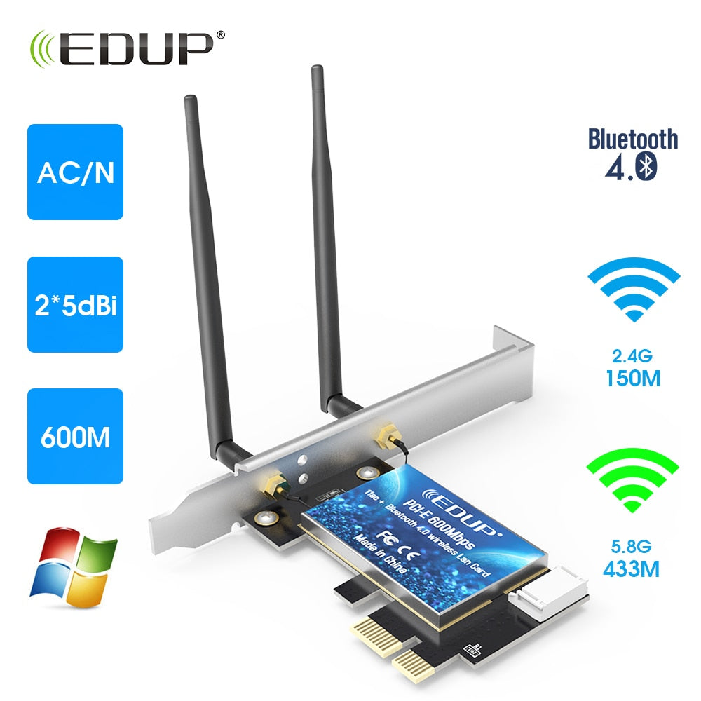 EDUP WiFi Adapter Wireless Bluetooth Adapter Dual Band AC600 PCI-E Network Card